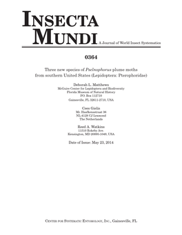 INSECTA MUNDIA Journal of World Insect Systematics