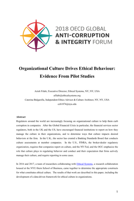 Organizational Culture Drives Ethical Behaviour: Evidence from Pilot Studies