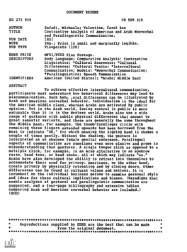 Contrastive Analysis of American and Arab Nonverbal and Paralinguistic