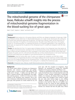 The Mitochondrial Genome of the Chimpanzee Louse, Pediculus Schaeffi