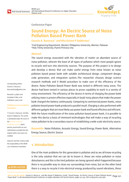 Sound Energy: an Electric Source of Noise Pollution Based Power Bank Cesario A