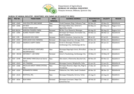 Registered Hog Farms (As of August 31 2021) No