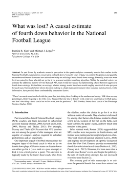 A Causal Estimate of Fourth Down Behavior in the National Football League
