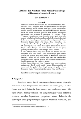 Bahasa Bugis Di Kabupaten Bima Dan Dompu (Damhujin) 3 Dan Kabupaten Bima