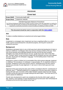 Cover Test Scope (Staff): Community Health Staff Scope (Area): CAHS-CH, WACHS