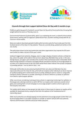 Councils Through Their Support Behind Clean Air Day with 2 Months to Go