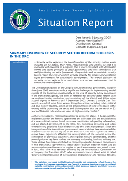 Summary Overview of Security Sector Reform Processes in the Drc