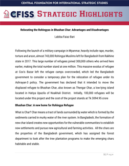 Relocating the Rohingyas in Bhashan Char: Advantages and Disadvantages