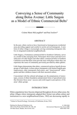 Little Saigon As a Model of Ethnic Commercial Belts1