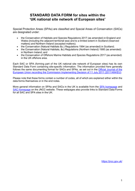 STANDARD DATA FORM for Sites Within the 'UK National Site Network of European Sites'