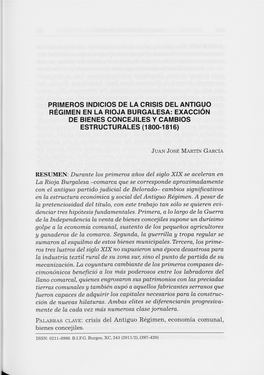 Primeros Indicios De La Crisis Del Antiguo Régimen En La Rioja Burgalesa: Exacción De Bienes Concejiles Y Cambios Estructurales (1800-1816)