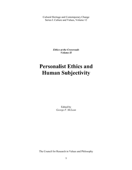 Personalist Ethics and Human Subjectivity