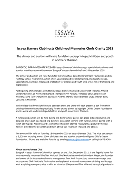 Issaya Siamese Club Hosts Childhood Memories Chefs Charity 2018