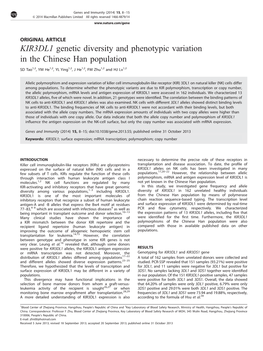 KIR3DL1 Genetic Diversity and Phenotypic Variation in the Chinese Han Population