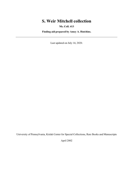 S. Weir Mitchell Collection Ms