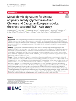 Metabolomic Signatures for Visceral Adiposity and Dysglycaemia in Asian Chinese and Caucasian European Adults: the Cross‑Sectional TOFI Asia Study Zhanxuan E