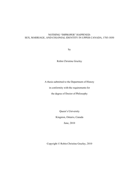 Nothing “Improper” Happened: Sex, Marriage, and Colonial Identity in Upper Canada, 1783-1850