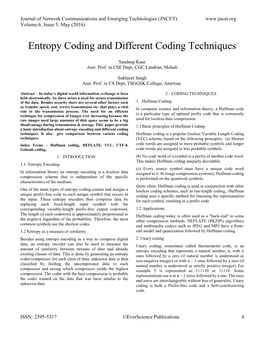 Entropy Coding and Different Coding Techniques