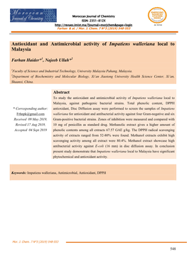 Antioxidant and Antimicrobial Activity of Impatiens Walleriana Local to Malaysia