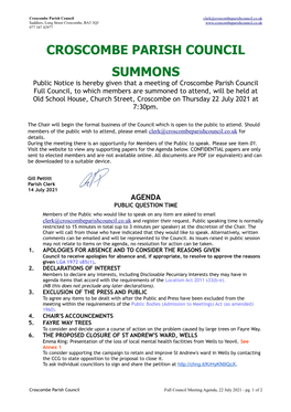 Agenda Full Council 22 July 2021