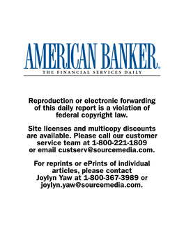 Reproduction Or Electronic Forwarding of This Daily Report Is a Violation of Federal Copyright Law