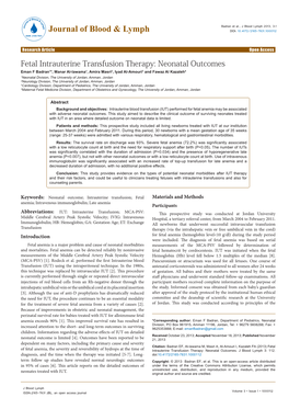 Fetal Intrauterine Transfusion Therapy: Neonatal Outcomes