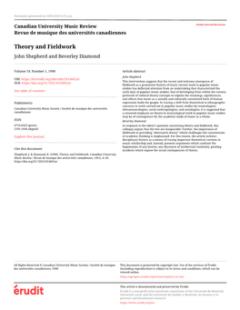 Theory and Fieldwork John Shepherd and Beverley Diamond
