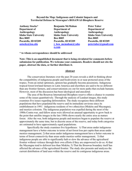 Indigenous and Colonist Impacts and Territorial Defense in Nicaragua's