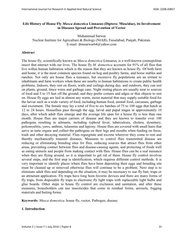 Life History of House Fly Musca Domestica Linnaeus (Diptera: Muscidae), Its Involvement in Diseases Spread and Prevention of Vector