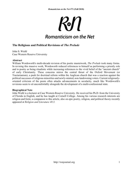 The Religious and Political Revisions of the Prelude