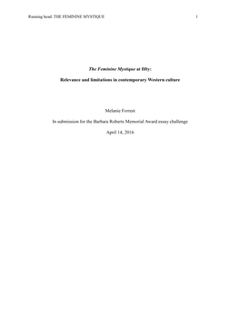 The Feminine Mystique at Fifty: Relevance and Limitations In