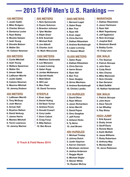 — 2013 T&FN Men's U.S. Rankings —