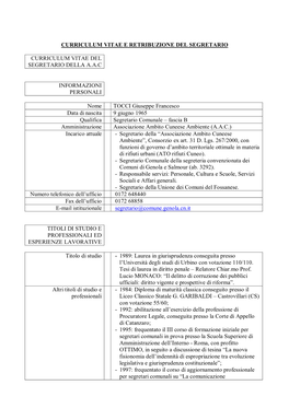 Curriculum Vitae E Retribuzione Del Segretario