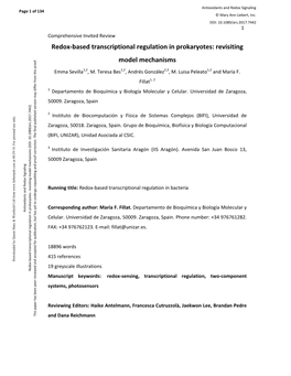 Redox-Based Transcriptional Regulation in Prokaryotes: Revisiting Model Mechanisms