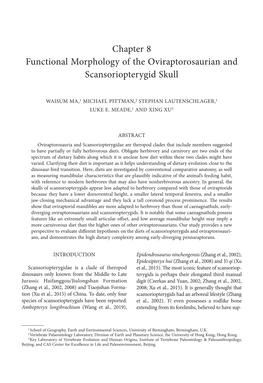 Chapter 8 Functional Morphology of the Oviraptorosaurian and Scansoriopterygid Skull