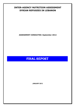 Nutrition Assessment Reort for Syrian Refugees in Lebanon
