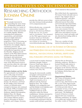 Researching Orthodox Judaism Online