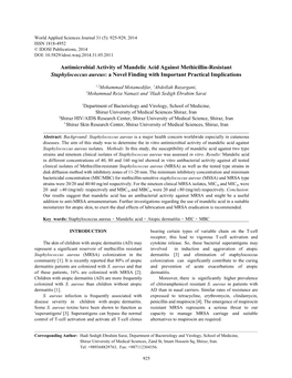 Antimicrobial Activity of Mandelic Acid Against Methicillin-Resistant Staphylococcus Aureus: a Novel Finding with Important Practical Implications