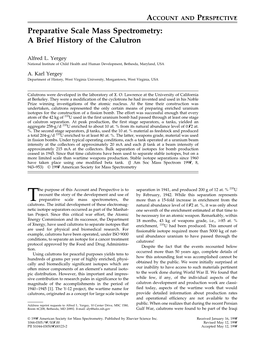 Preparative Scale Mass Spectrometry: a Brief History of the Calutron