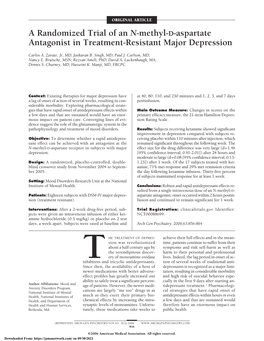 A Randomized Trial of an N-Methyl-D-Aspartate Antagonist in Treatment-Resistant Major Depression