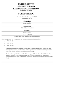 UNITED STATES SECURITIES and EXCHANGE COMMISSION SCHEDULE 13G Enersys