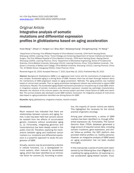 Original Article Integrative Analysis of Somatic Mutations and Differential Expression Profiles in Glioblastoma Based on Aging Acceleration