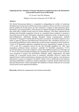 Exploring the Key Attributes of Former Racehorses Considered to Have the Potential for a Successful Second Career in Horseball S.J