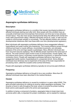 Asparagine Synthetase Deficiency