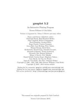 Gnuplot 5.2 an Interactive Plotting Program Thomas Williams & Colin Kelley
