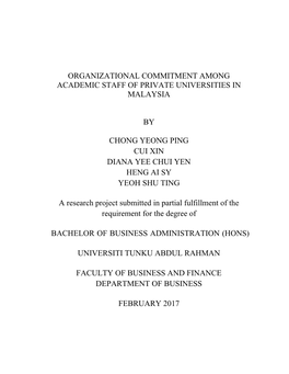 Organizational Commitment Among Academic Staff of Private Universities in Malaysia