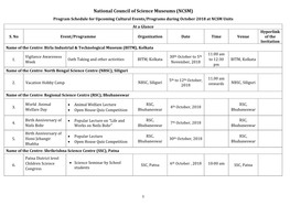 National Council of Science Museums (NCSM) Program Schedule for Upcoming Cultural Events/Programs During October 2018 at NCSM Units at a Glance Hyperlink S