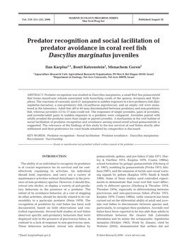 Predator Recognition and Social Facilitation of Predator Avoidance in Coral Reef Fish Dascyllus Marginatus Juveniles