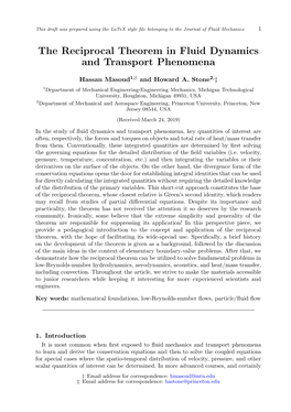 The Reciprocal Theorem in Fluid Dynamics and Transport Phenomena