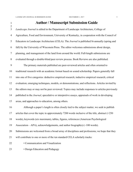 Author / Manuscript Submission Guide 2 3 Landscape Journal Is Edited in the Department of Landscape Architecture, College Of